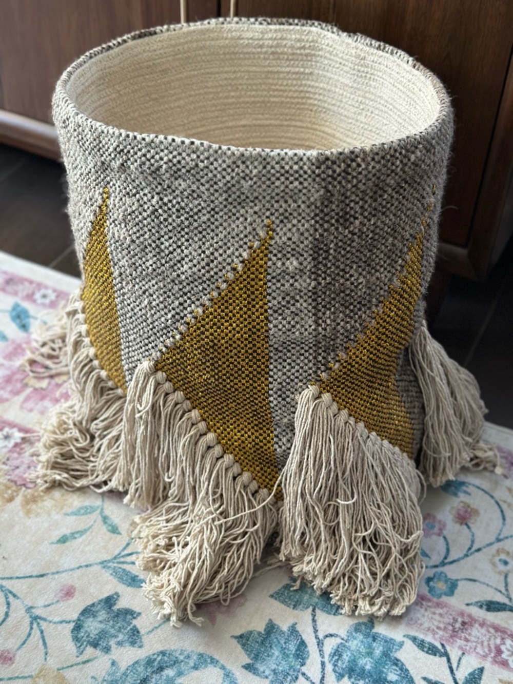 Anthropologie woven fringe basket